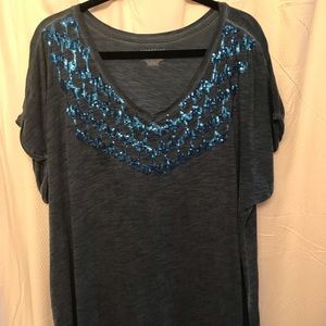 Lane Bryant denim blue t-shirt with sequins.